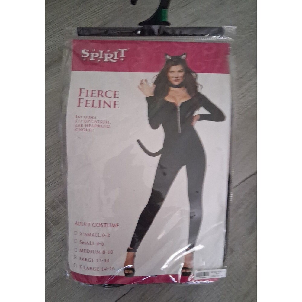 Spirit Fierce Feline Cat Costume Adult Jumpsuit Headband Choker sz 12-14